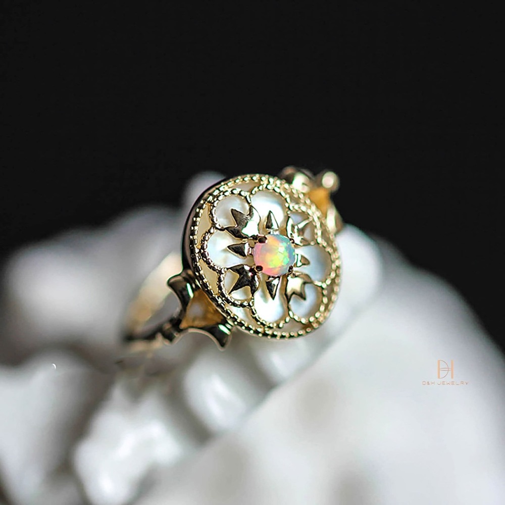 Real 9K Gold Australian Opal Ring Vintage Style Handmade